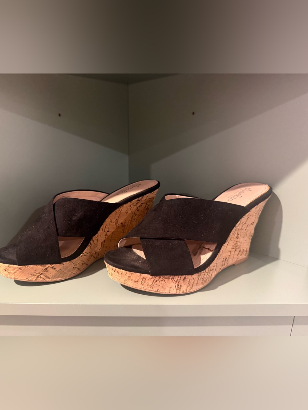 Charles by Charles David Black Cork Wedge Slide Sandals
